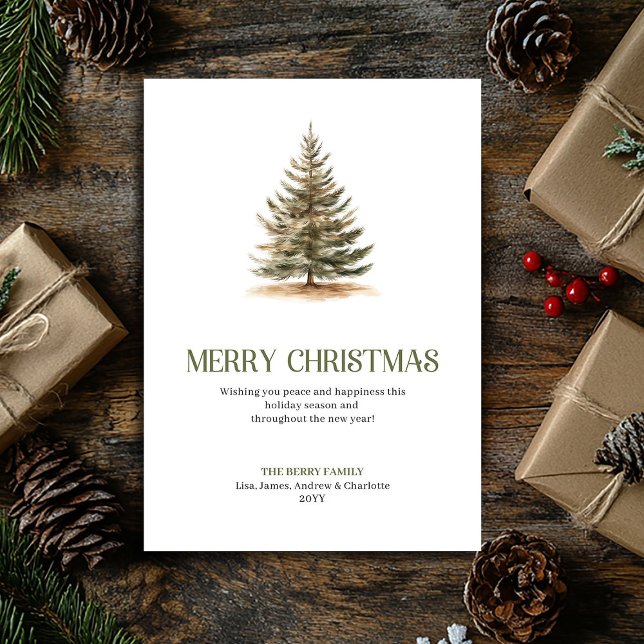 Modern Neutral Julgran Elegant Typografi Julkort (Modern Neutral Christmas Tree Elegant Typography Holiday Card)