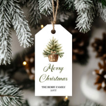 Modern Neutral Julgran Holiday Present Etikett