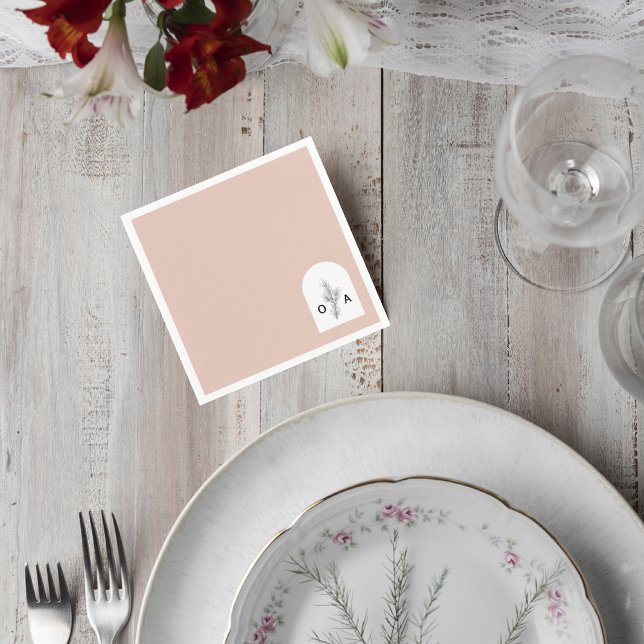 Modern Neutral Monogram Botanical Napkin Pappersservett (Skapare uppladdad)