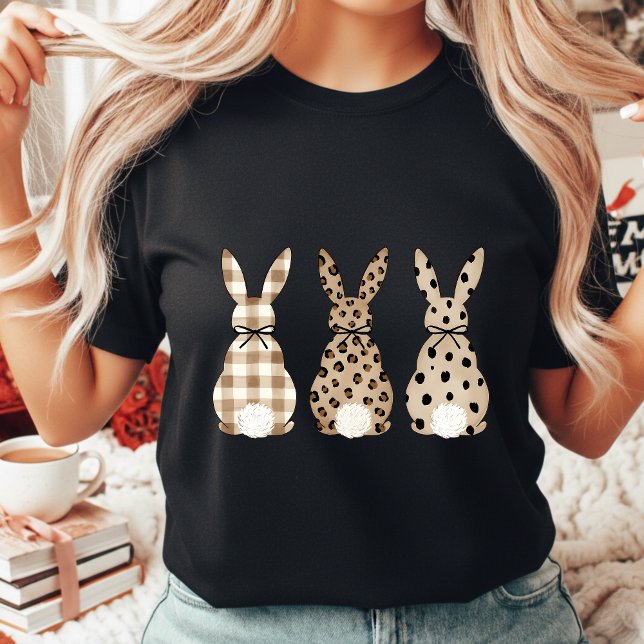 Modern Neutral Påskharen Leopardtryck Gingham T Shirt (Skapare uppladdad)