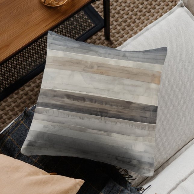 Modern neutral randig beige taupe grå kudde (Skapare uppladdad)