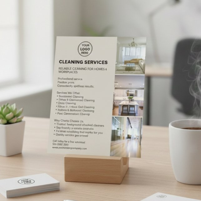 Modern Neutral Rengöringstjänster Foto Logotyp Flygblad (Modern Neutral Cleaning Services Photo Logo Flyer)