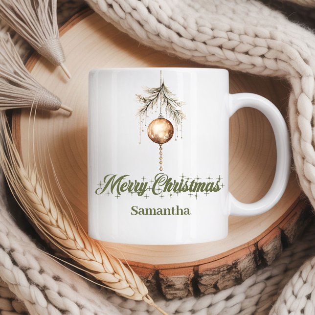 Modern neutral script Nordic look custom name Xmas Kaffemugg (Modern neutral script Nordic look custom name Christmas mug

)