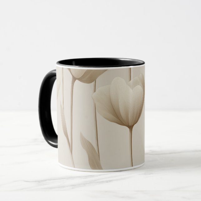 Modern Neutral Tulip Ivory Floral Pattern Mugg (Framsida vänster)