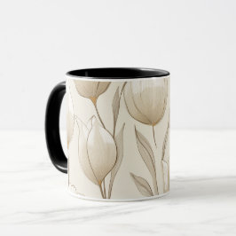 Modern Neutral Tulip Ivory Floral Pattern Mugg