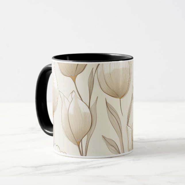 Modern Neutral Tulip Ivory Floral Pattern Mugg (Framsida vänster)