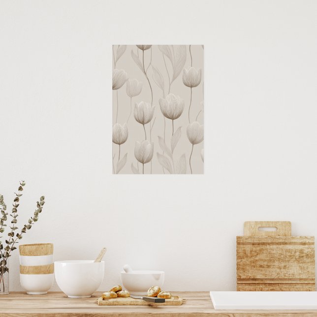 Modern Neutral Tulip Ivory Floral Pattern Poster (Kök)