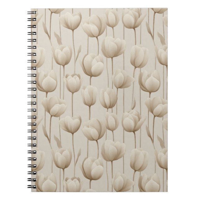 Modern Neutral Tulpan Elfenbensblommig Mönster Anteckningsbok (Framsidan)