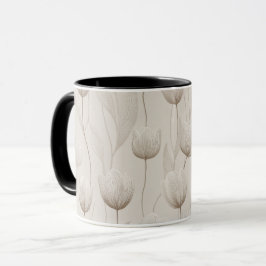 Modern Neutral Tulpan Elfenbensblommig Mönster Mugg