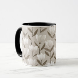 Modern Neutral Tulpan Elfenbensfärgad Blommig Möns Mugg