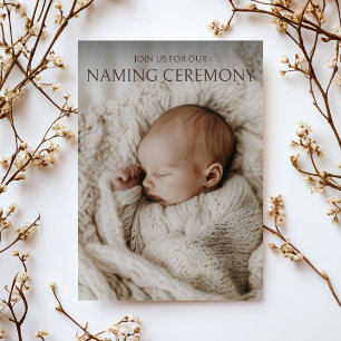 Modern Neutralt Baby Naming Ceremony Photo Inbjudningar
