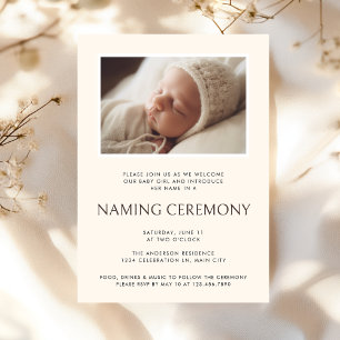 Modern Neutralt Baby Naming Ceremony Photo Inbjudningar