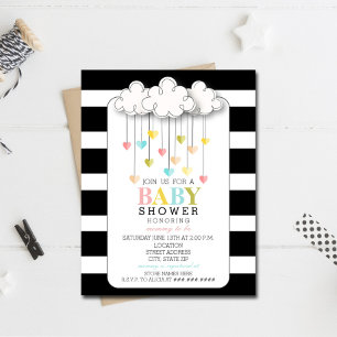 Modern Neutralt Baby Shower Black + White Clouds Inbjudningar