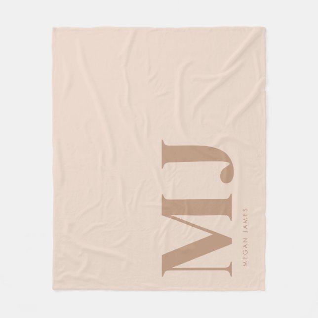 Modern Neutralt Beige Anpassningsbar Monogram Fleecefilt (Framsidan)