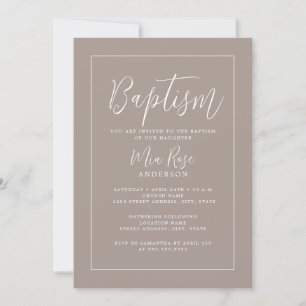 Modern Neutralt Beige Baptism Inbjudningar