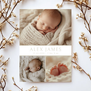 Modern Neutralt Boho Photo Collage Baby Birth Meddelande
