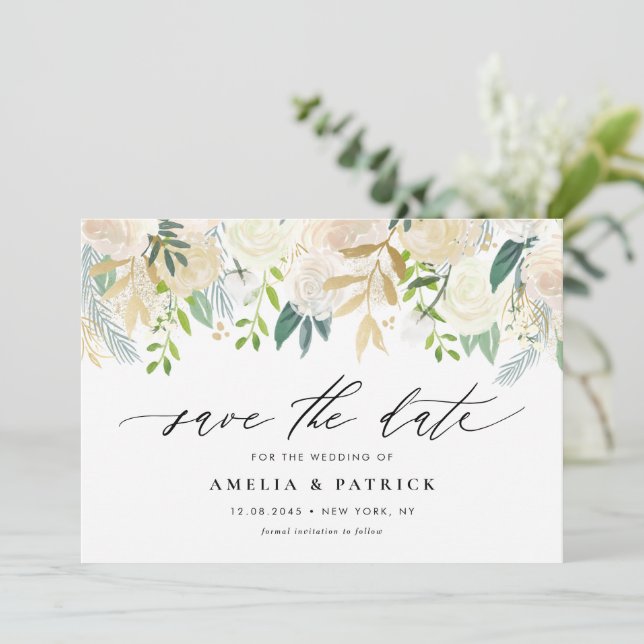 Modern Neutralt Botaniska Garland QR-kod Spara Datumet (Stående Fram)