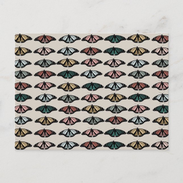 Modern Neutralt Butterflies Garden Mönster Helg Vykort (Framsida)