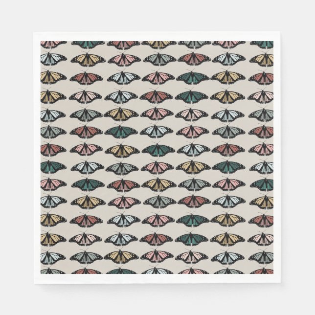 Modern Neutralt Butterflies Garden Mönster Pappersservett (Framsidan)