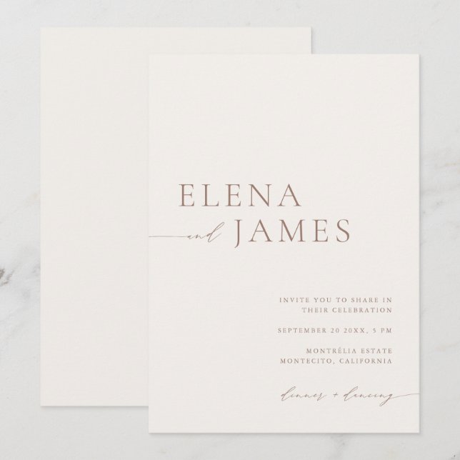 Modern Neutralt Elfenbenskusten och Mocha Bröllop Inbjudningar (Fram/baksida)