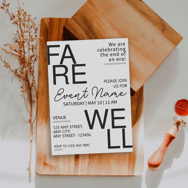 Modern Neutralt Farewell-inbjudan till svart och G Spara Datumet (Skapare uppladdad)