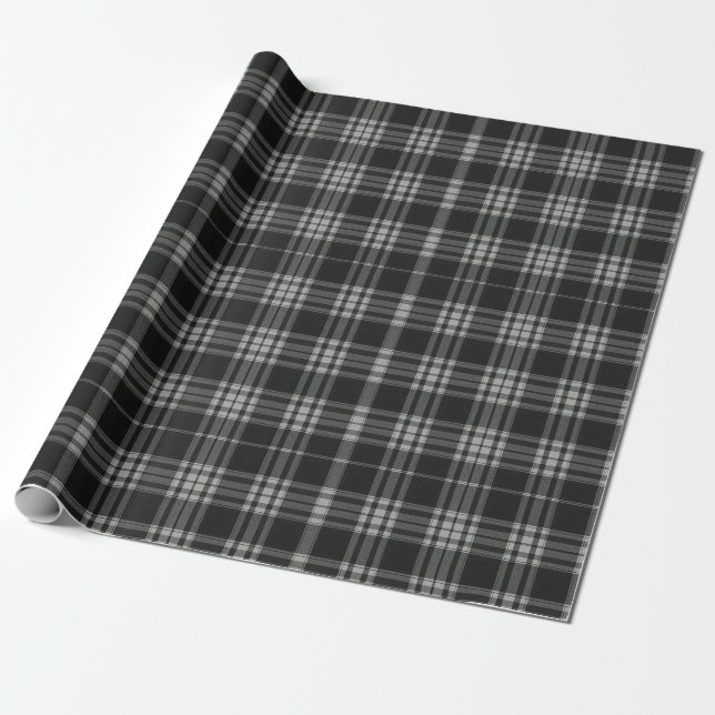 Modern Neutralt Gingham Check Tartan Mönster Presentpapper (Utrullad)