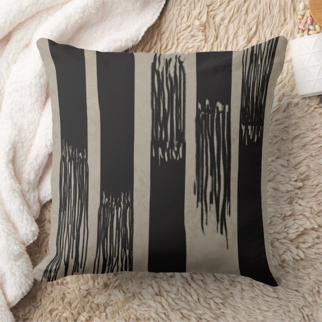 Modern Neutralt kontrast Fringed Rand Tan Black Kudde (Filt)