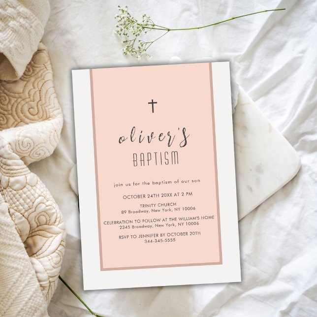 Modern Neutralt Kor Christening Baptism Inbjudningar (Modern Neutral Cross Christening Baptism Invitation)