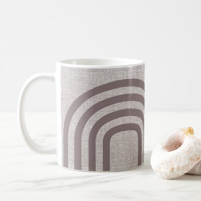 Modern Neutralt Linen Line Mönster Kaffemugg (Med munk)