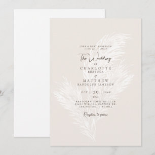 Modern Neutralt Pampas  Bride Parent Bröllop Inbjudningar