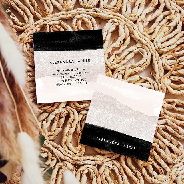 Modern Neutralt vattenfärg Tvättar med svart Fyrkantigt Visitkort (Skapare uppladdad)