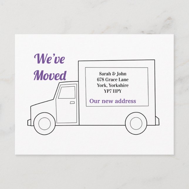 Modern New Home Adress Vi har Flyttat Lila Meddelande Vykort (Framsida)