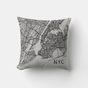 Modern New York City Karta NYC Grått och svart Kudde