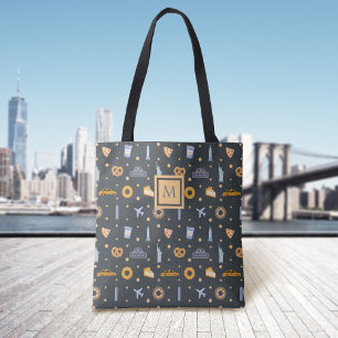 Modern New York City Mönster Grått Monogram Tygkasse