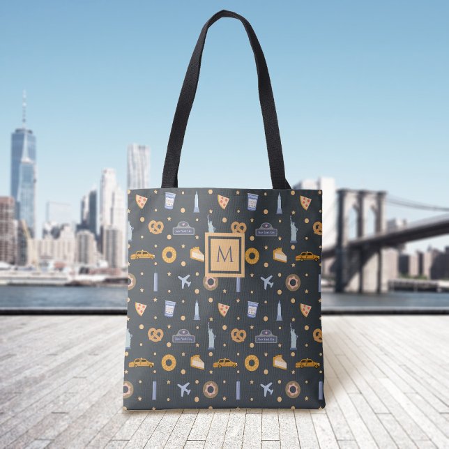 Modern New York City Mönster Grått Monogram Tygkasse (Skapare uppladdad)