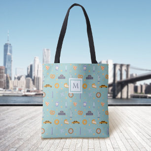Modern New York City Mönster Grönt Monogram Tygkasse