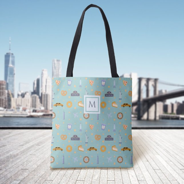Modern New York City Mönster Grönt Monogram Tygkasse (Skapare uppladdad)