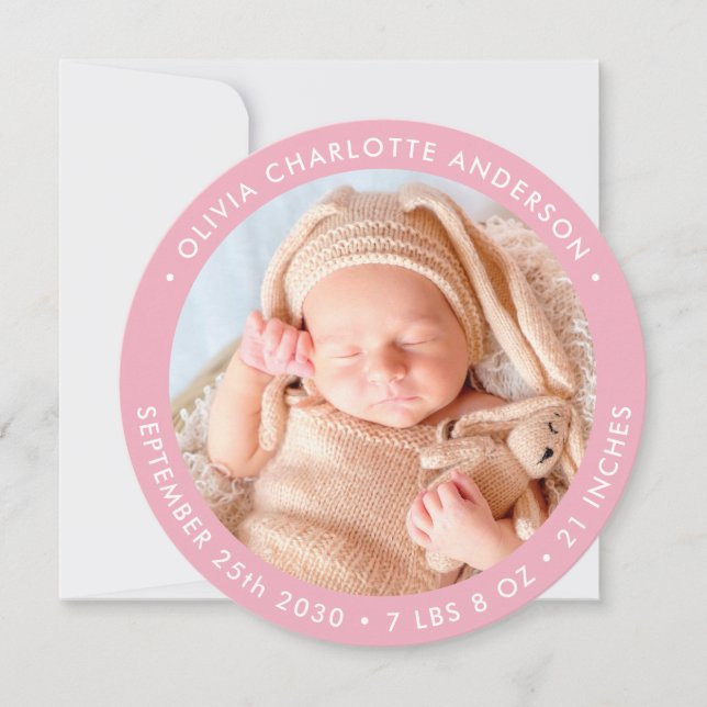 Modern Newborn Baby Personlig Foto Rosa Bird Meddelande (Framsida)