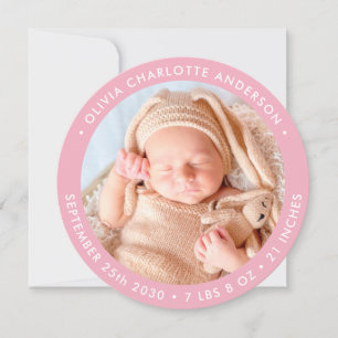 Modern Newborn Baby Personlig Foto Rosa Bird Meddelande