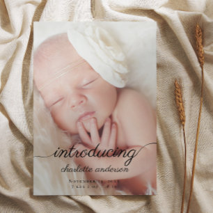Modern Newborn Photo Elegant Calligraphy Birth Meddelande