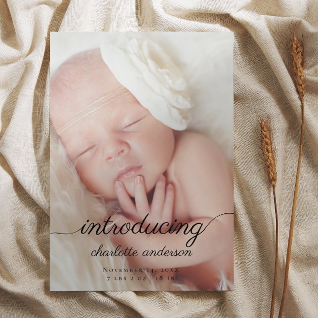 Modern Newborn Photo Elegant Calligraphy Birth Meddelande (Skapare uppladdad)