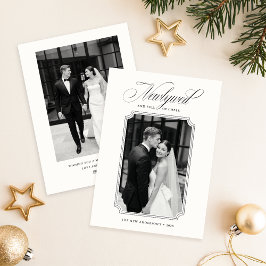 Modern Newlywed Christmas Black & White Photo Julkort