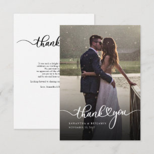 Modern Newlyweds Photo Hand-Lettered Bröllop Tack Kort