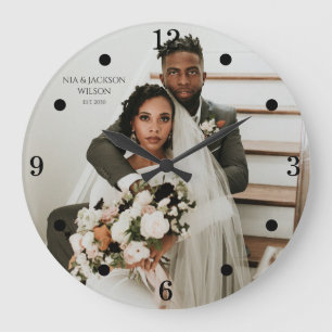 Modern Newlyweds Photo Large Clock Stor Klocka