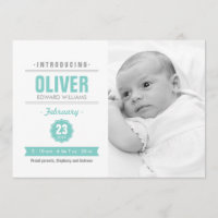 Modern News Mint Baby Birth Photo Anouncement