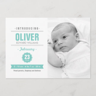 Modern News Mint Baby Birth Photo Anouncement Meddelande