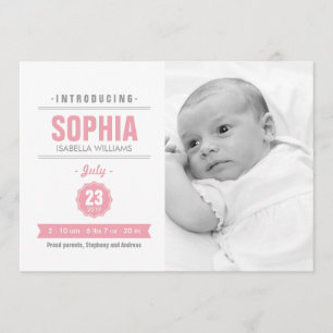 Modern News Rosa Baby Birth Photo Notice Meddelande