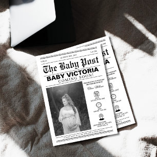 Modern Newspaper-fotobabydusch Inbjudningar
