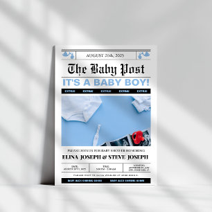 Modern Newspaper Phoaper Boy Baby-dusch Inbjudningar