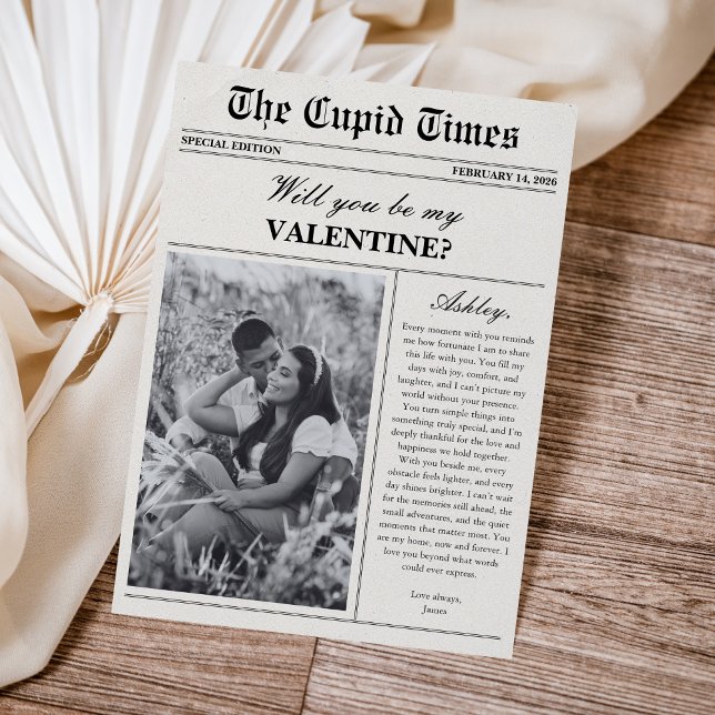 Modern Newspaper Photo Valentine's Day Card Julkort (Skapare uppladdad)